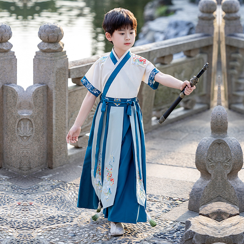 男童汉服2025新款夏季薄款男孩原创唐装短袖中国风幼儿园演出青龙