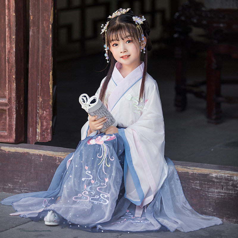 女童汉服古装仙女中国风唐装超仙长袖儿童连衣裙子古风春秋装凤凰
