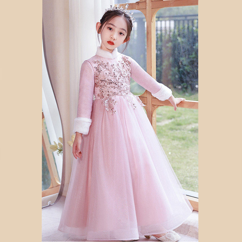 儿童十岁生日礼服冬加棉小女孩唐装旗袍唱歌钢琴主持中国风公主裙