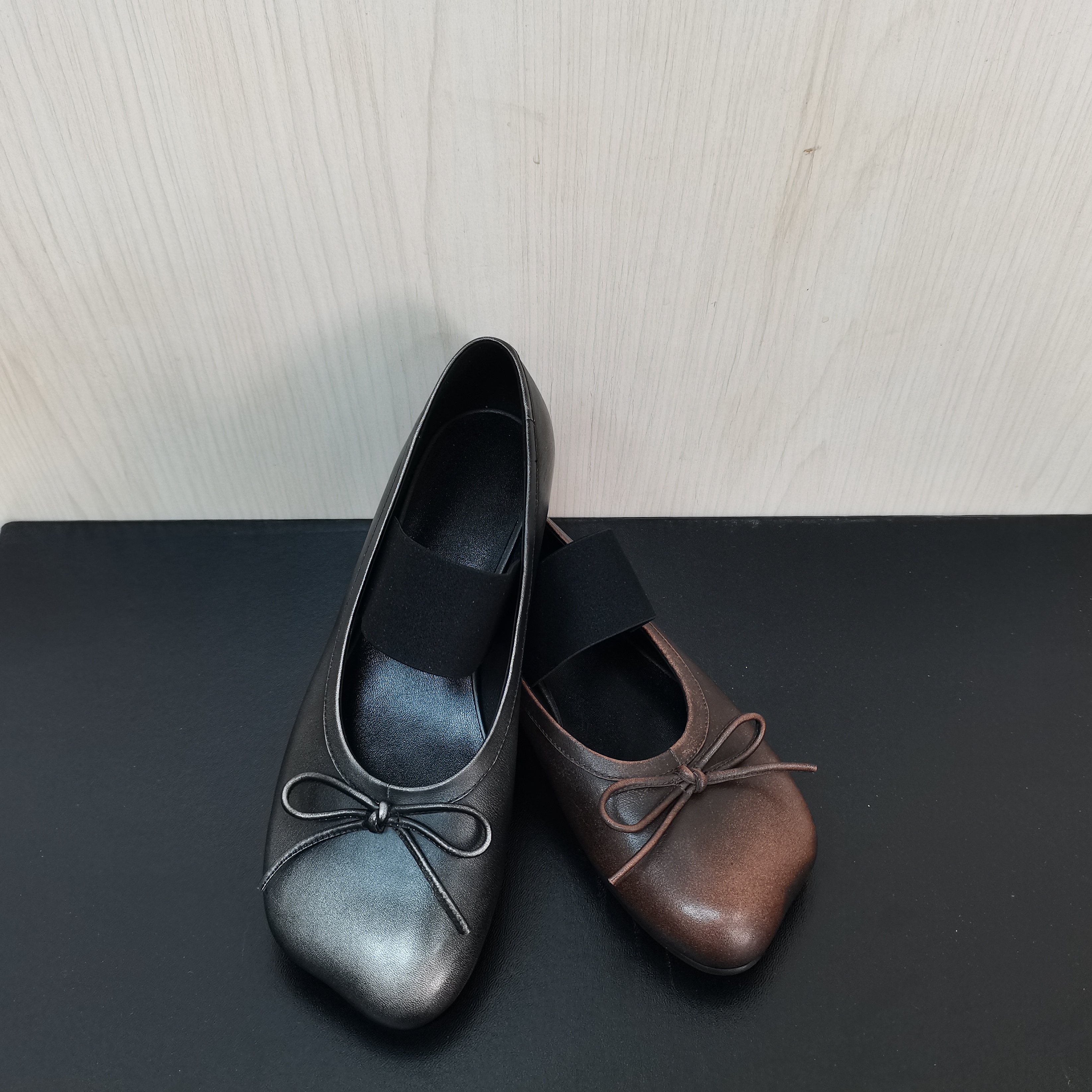 女鞋真皮苹果头玛丽珍鞋平底蝴蝶结松紧小众檫色复古芭蕾鞋单鞋