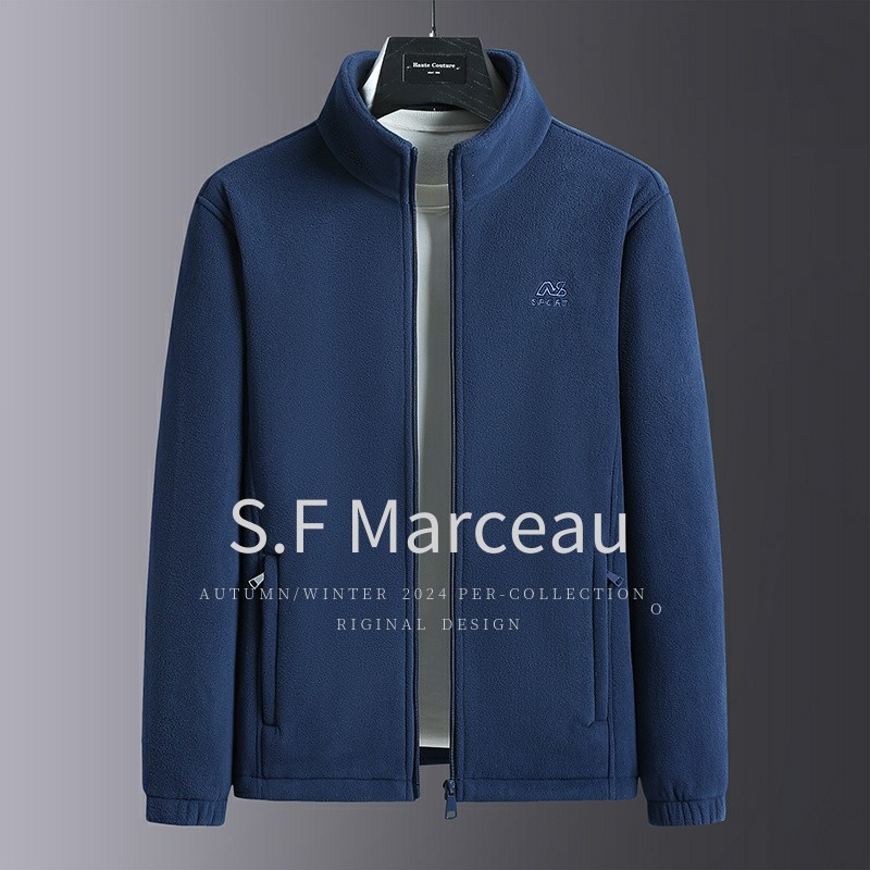 摇粒绒外套男士秋冬季运动夹克中老年爸爸户外加绒加厚保暖抓绒衣