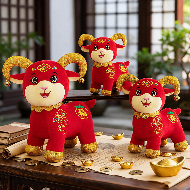 羊年生肖吉祥物祥云福字小羊毛绒玩具过年活动礼品企业团购做LOGO