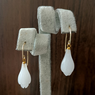 天然玉石白色玉兰花耳线白玉髓耳坠复古宫廷气质款耳环耳坠耳饰品