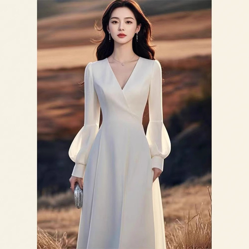 春秋季高端宴会礼服女神范长裙高连衣裙