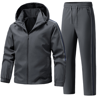 Men Windbreaker Jacket +Pants suit sets Windproof Sportswear