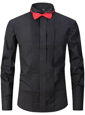 Dress ShirtMen Wingtip Formal RedBlack Bow Tie Party Wedding