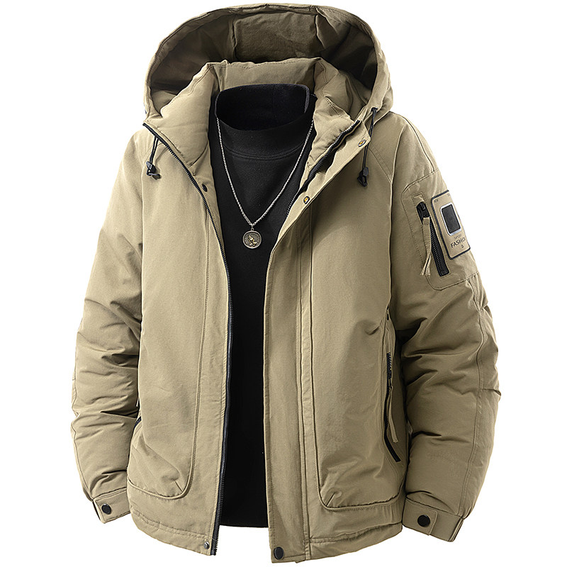 Men Workwear Hooded Puffer Jacket Winter Warm Windproof Coat