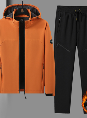 Winter Outdoor Fleece SportSuit Tracksuit Men Thick Hike Set