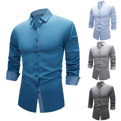 抗皱免烫衬衫男撞色商务休闲大码