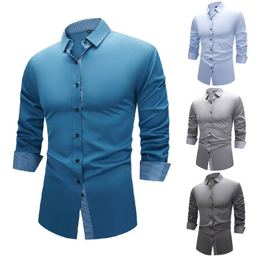 抗皱免烫衬衫男撞色商务休闲大码