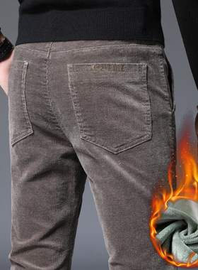 Men Winter Velvet Thick Warm Corduroy pants Straight Trouser