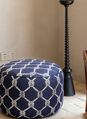 地中海风几何图案布艺收纳摆件家居装饰储物凳圆凳