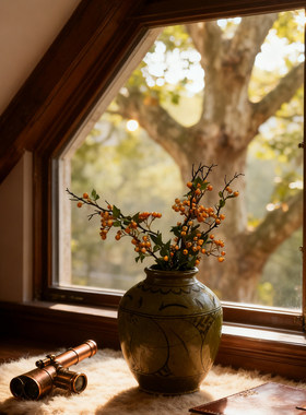 新中式复古陶瓷花瓶桌面摆件书房静物手绘装饰品日常送礼