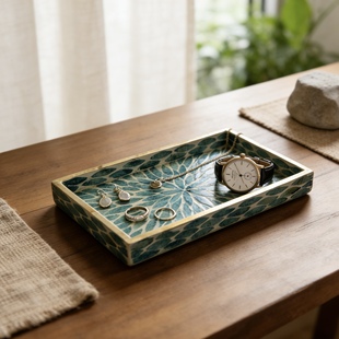 中古风首饰收纳盘高级感小众轻奢精致玄关桌面托盘梳妆台收纳盒子