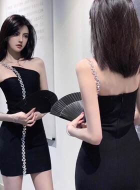 法式辣妹斜肩吊带连衣裙女