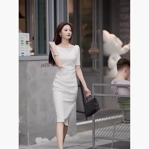 御姐职业通勤白色连衣裙子女夏