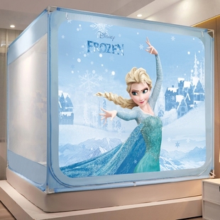 蚊帐1.8m 坐床式 家用新款 婴幼儿童防摔双人帐子加厚加粗帐杆拉链款