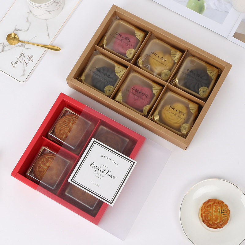 冰皮流心蛋黄酥中秋月饼包装盒雪媚娘牛皮纸礼盒巧克力盒100克装