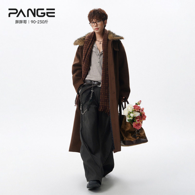 胖胖哥拆卸毛领中长款毛呢大衣男春季保暖加棉大码宽松风衣外套潮,男装,毛呢大衣,淘宝优惠券,粉丝福利购,淘宝优惠卷