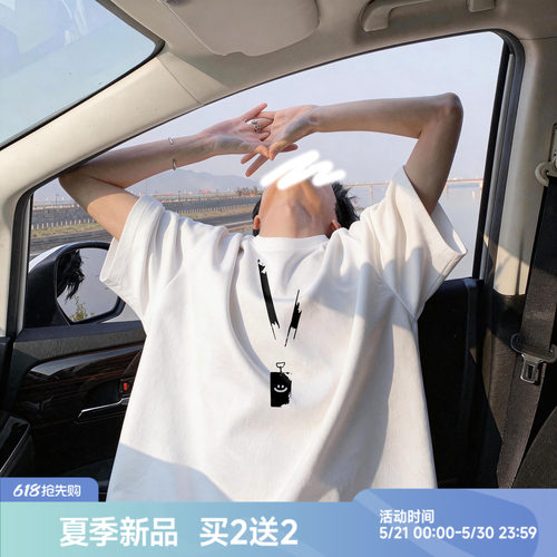胖胖哥美式工牌印花短袖t恤男夏季大码宽松设计感纯棉五分袖半袖