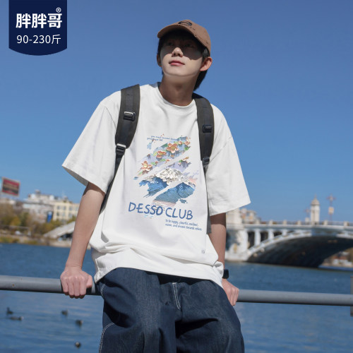胖胖哥夏季重磅日系宽松短袖T恤