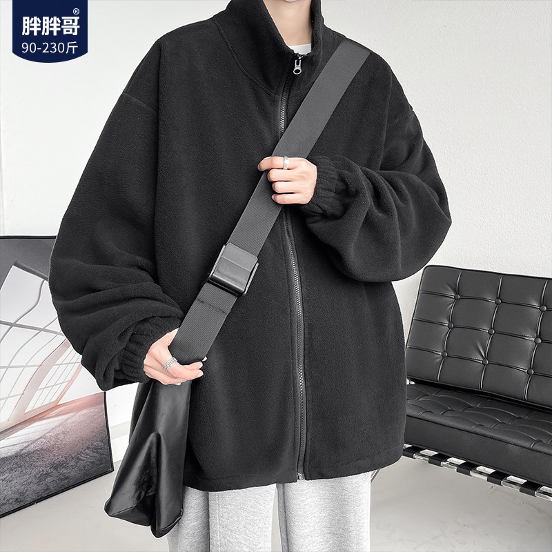 胖胖哥美式立领摇粒绒外套男士