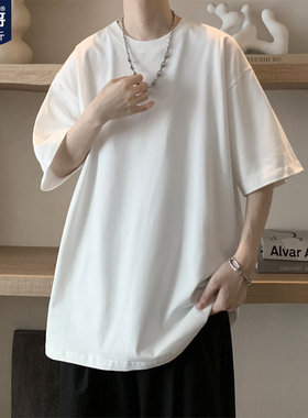 短袖T恤男士夏季210g重磅纯棉大码半袖体恤上衣潮牌宽松纯色衣服