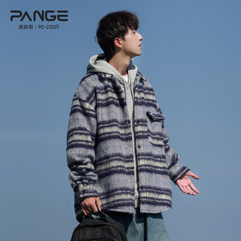 胖胖哥美式复古条纹毛呢夹克男春季宽松大码独特设计感翻领外套潮,男装,毛呢大衣,淘宝优惠券,粉丝福利购,淘宝优惠卷