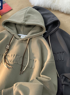 390G重磅中山连帽卫衣男秋款潮牌美式宽松大码休闲上衣男生外套