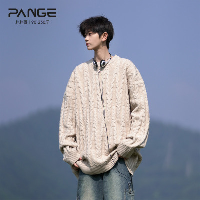 胖胖哥慵懒风圆领毛衣男秋冬季潮大码宽松上衣保暖百搭针织衫男款