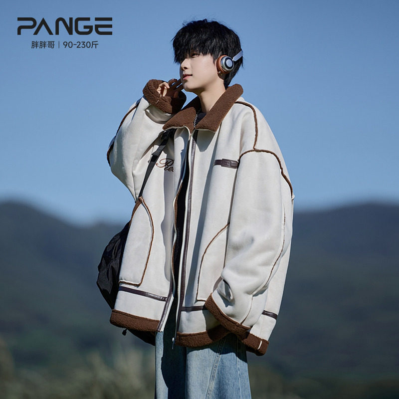 胖胖哥美式复古麂皮绒棉衣男秋冬皮毛一体羊羔绒厚夹克高级感外套