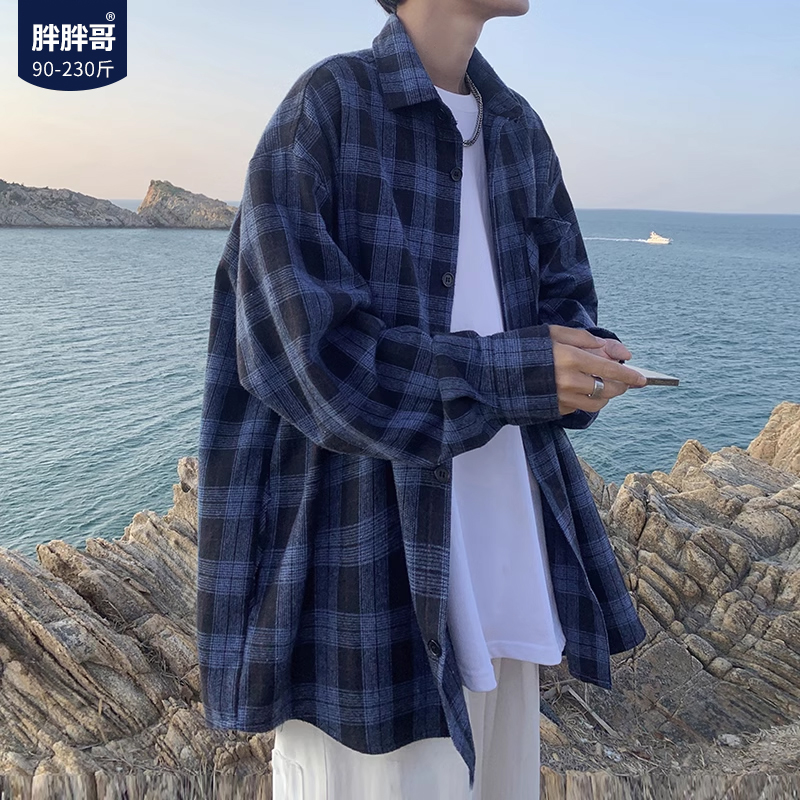 美式复古格子衬衫男春秋季慵懒风