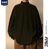 纯色长袖 胖胖哥半高领德绒打底衫 宽松潮流大码 春季 内搭T恤 男士