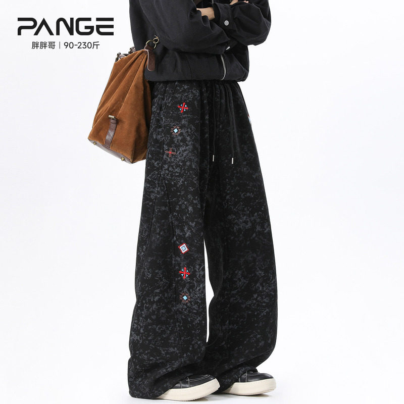 胖胖哥美式刺绣扎染加绒卫裤男冬季设计感大码宽松弯刀休闲长裤潮,男装,休闲裤,淘宝优惠券,粉丝福利购,淘宝优惠卷