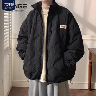 胖胖哥潮牌菱形格立领棉服男生冬季 宽松棉衣胖子保暖棉袄外套 大码