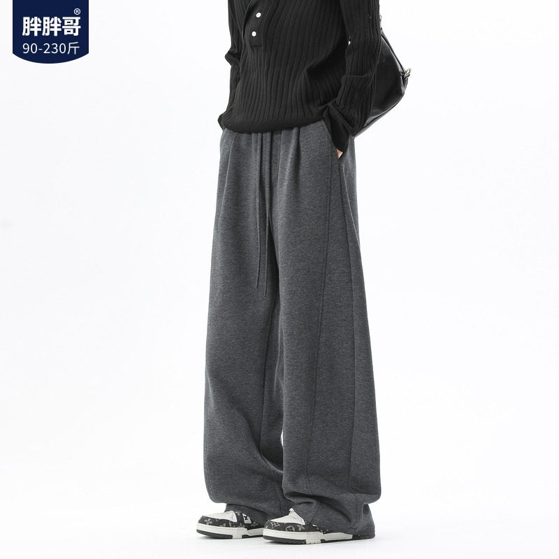 胖胖哥美式重磅弯刀裤子男款秋宽松大码运动裤深麻灰卫裤休闲长裤图片