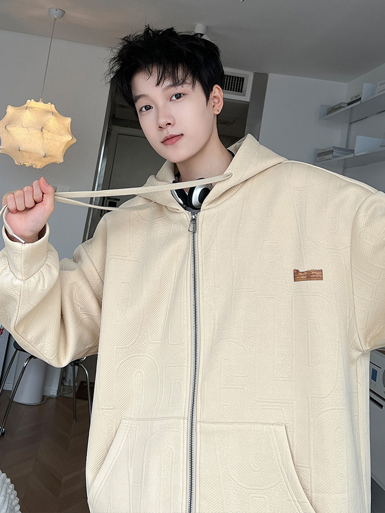 남성용 미국 헤비급 스웨트 재킷 2024 새로운 가을 겨울 유행 브랜드 루즈한 대형 플러스 벨벳 두꺼운 후드 가디건