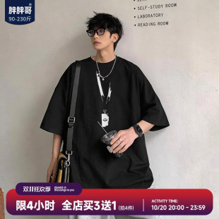 胖胖哥美式假吊牌短袖t恤男夏季设计感大码纯棉宽松五分袖半袖潮