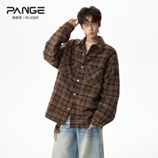 胖胖哥美式格子毛呢衬衫外套加厚磨外套男春季宽松大码夹克上衣潮