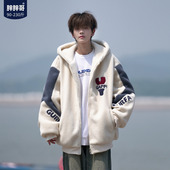 青少年宽松加厚棉衣男生冬装 大码 棉服 新款 胖胖哥羊羔绒外套男冬季