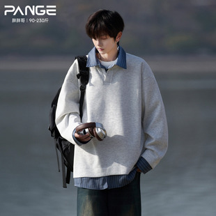 宽松上衣 领条纹大码 胖胖哥polo领假两件撞色卫衣男秋季 2025衬衫