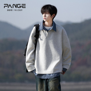 宽松男生上衣 领条纹大码 日系polo领假两件撞色卫衣男秋季 2025衬衫