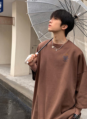 胖胖哥美式鲸鱼尾巴短袖T恤男夏季纯棉大码男士宽松五分袖体恤潮