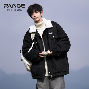 胖胖哥工装翻领羊羔绒棉服男冬季保暖大码宽松男生冬装棉衣外套潮