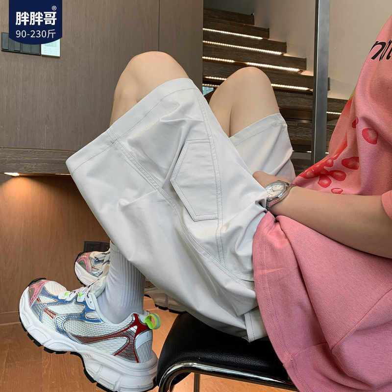 胖胖哥美式工装解构短裤男夏季潮流大码宽松直筒痞帅休闲五分中裤