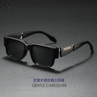 2025时尚 灰蓝色方形粗框墨镜防紫外线复古简约大框显脸小太阳眼镜