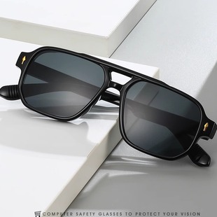 陈伟霆同款 大脸黑色墨镜双梁男女高级感太阳眼镜开车驾驶夜视镜