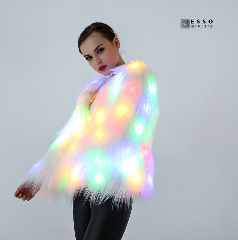 酒吧led发光演出服edm音乐节ds领舞服装女性感gogo圣诞节皮草外套