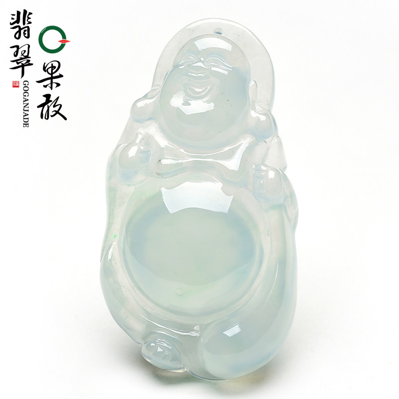 X24527果敢翡翠 晴水翡翠布袋佛吊坠站佛挂件缅甸A货玉石笑佛玉坠