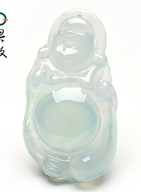 X24527果敢翡翠 晴水翡翠布袋佛吊坠站佛挂件缅甸A货玉石笑佛玉坠